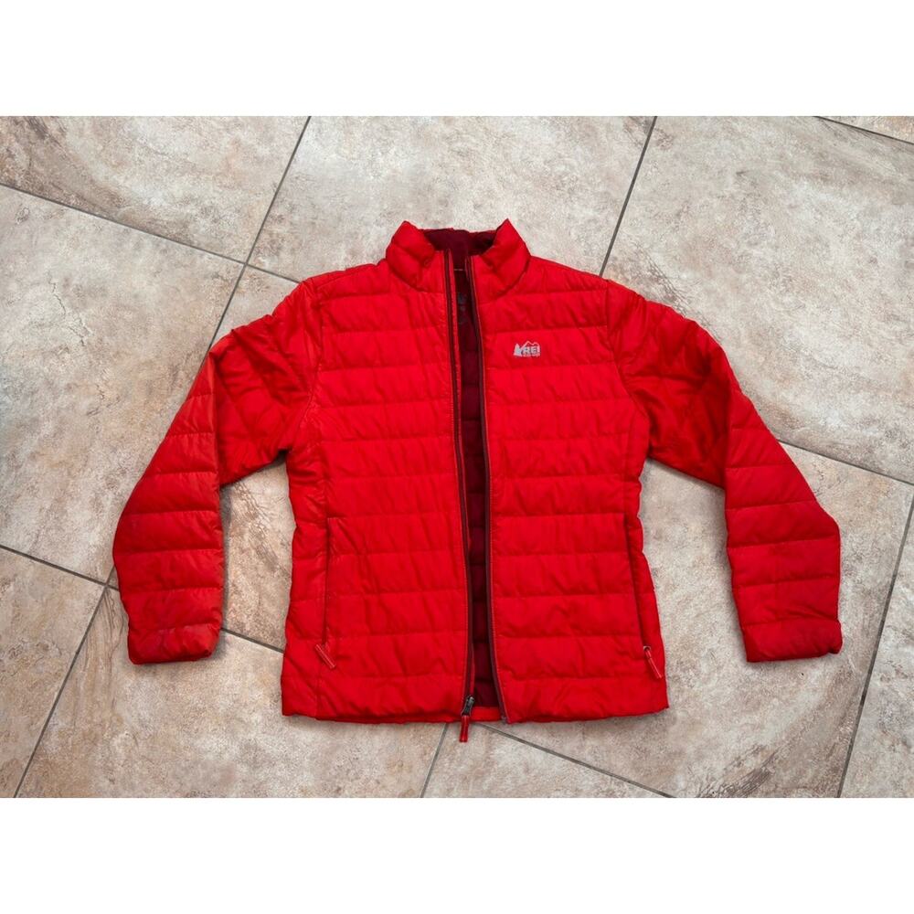 REI Co-op Youth Down Puffer Jacket Red Size L 14-16 Full Zip Lightweight‎